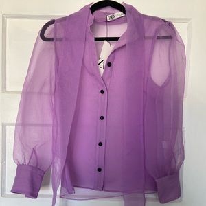 Zara pink pussybow blouse